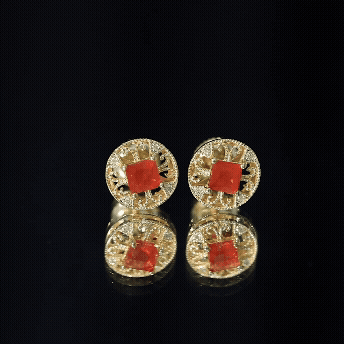 Antique Style Fire Opal Circle Stud Earrings in Gold Plated Silver
