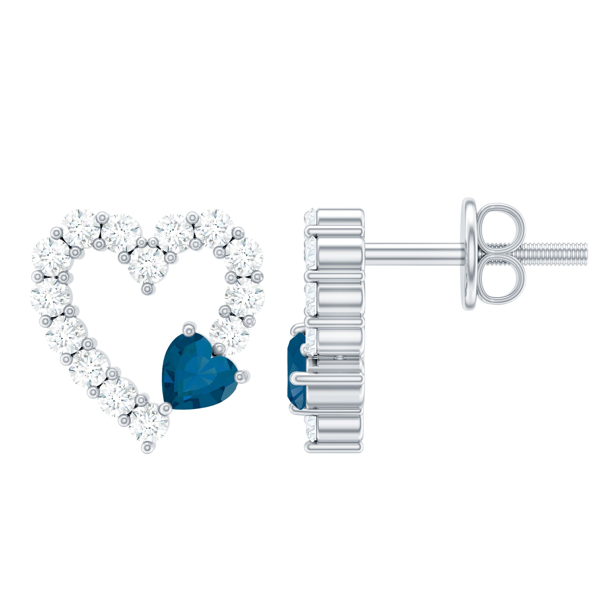 Certified London Blue Topaz and Diamond Heart Stud Earrings
