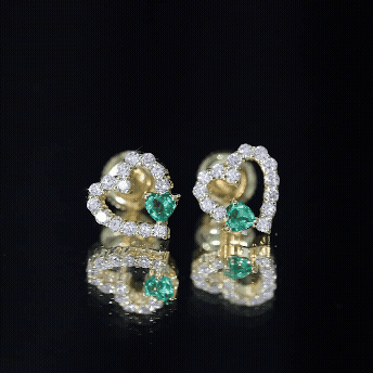 Lab Created Emerald and Diamond Heart Stud Earrings in Silver
