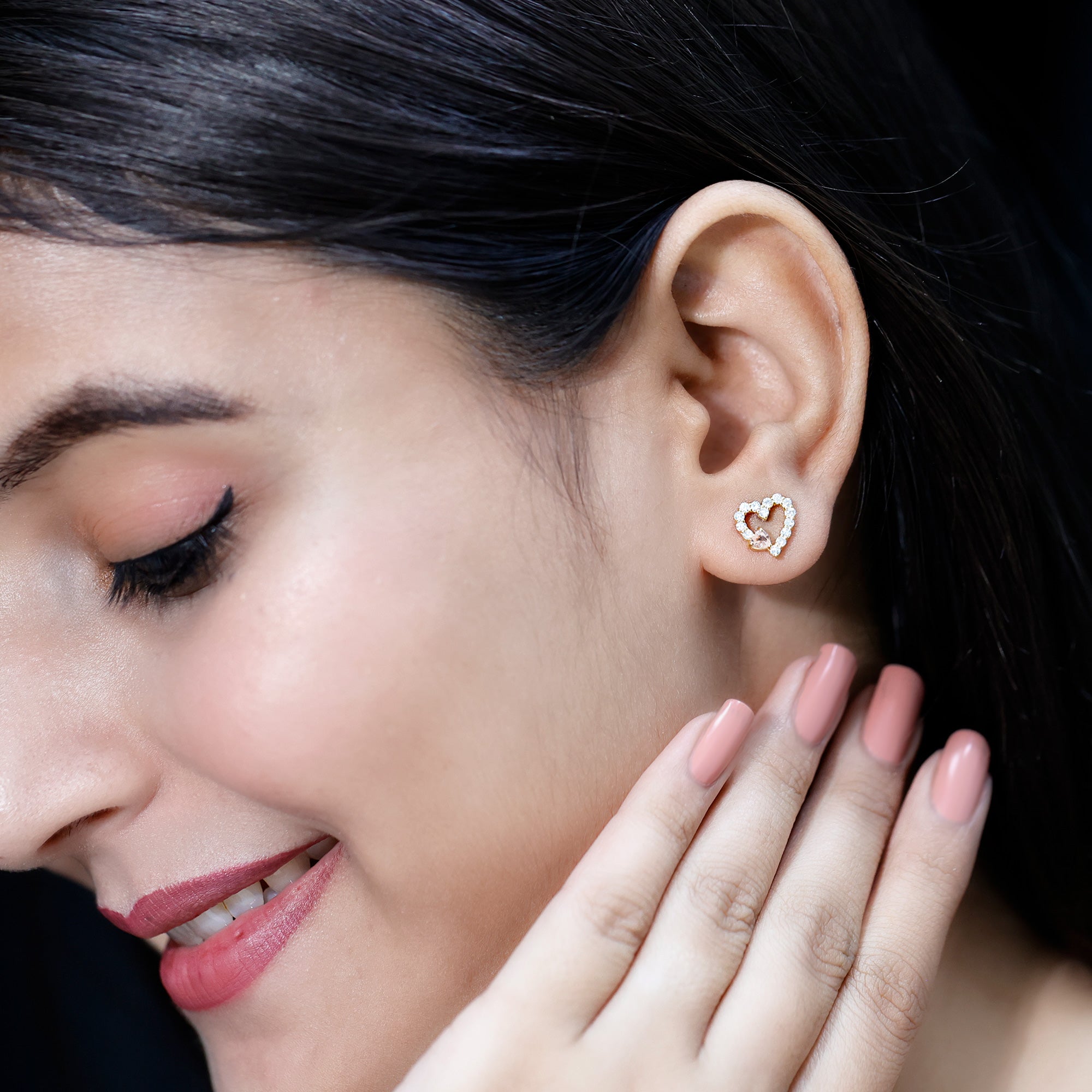 Certified Morganite and Diamond Heart Stud Earrings with Screwbacks