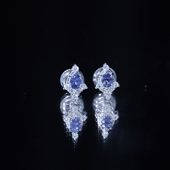 Oval Shaped Tanzanite and Diamond Stud Earrings with Screw on Back