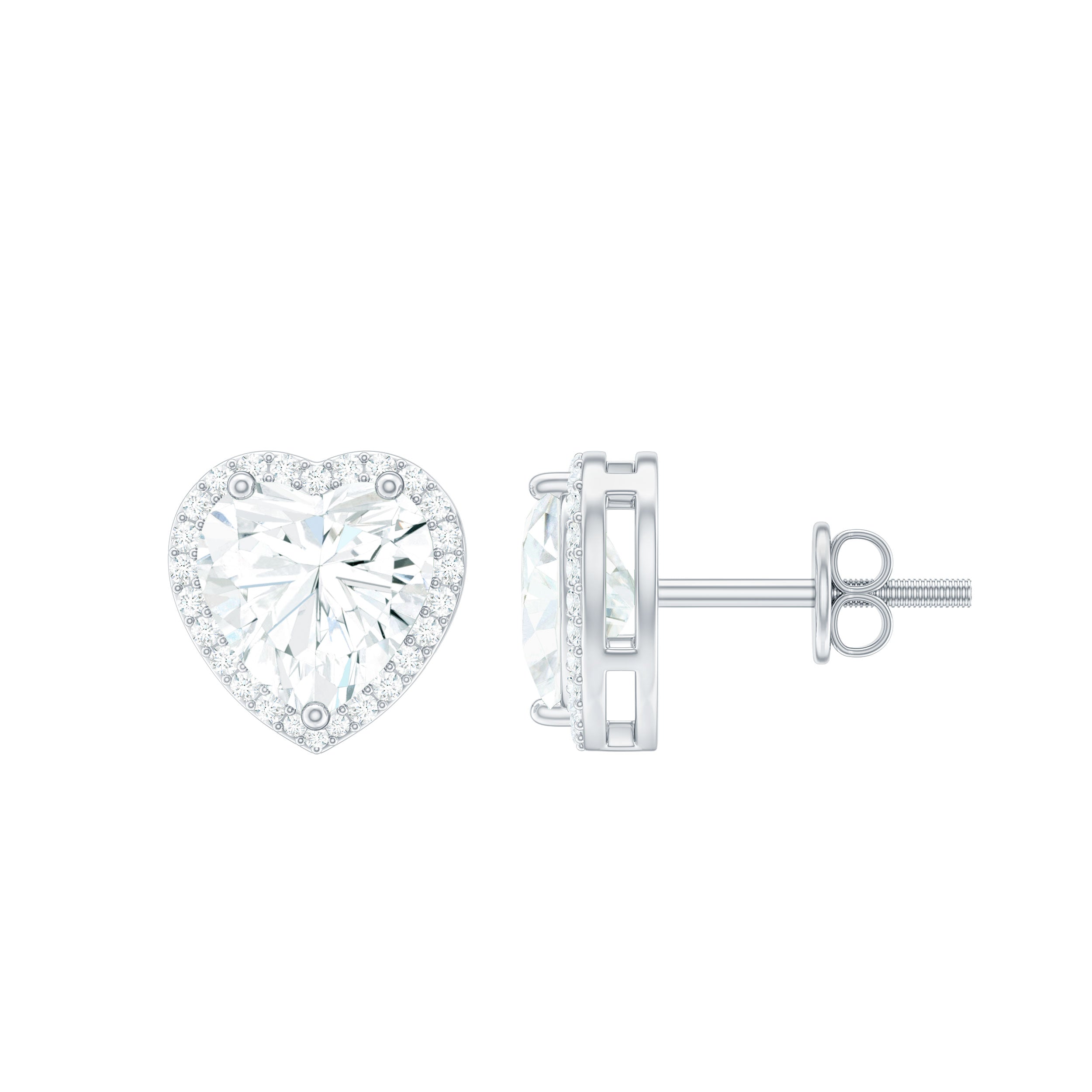 Certified 7 MM Heart Moissanite Halo Stud Earrings
