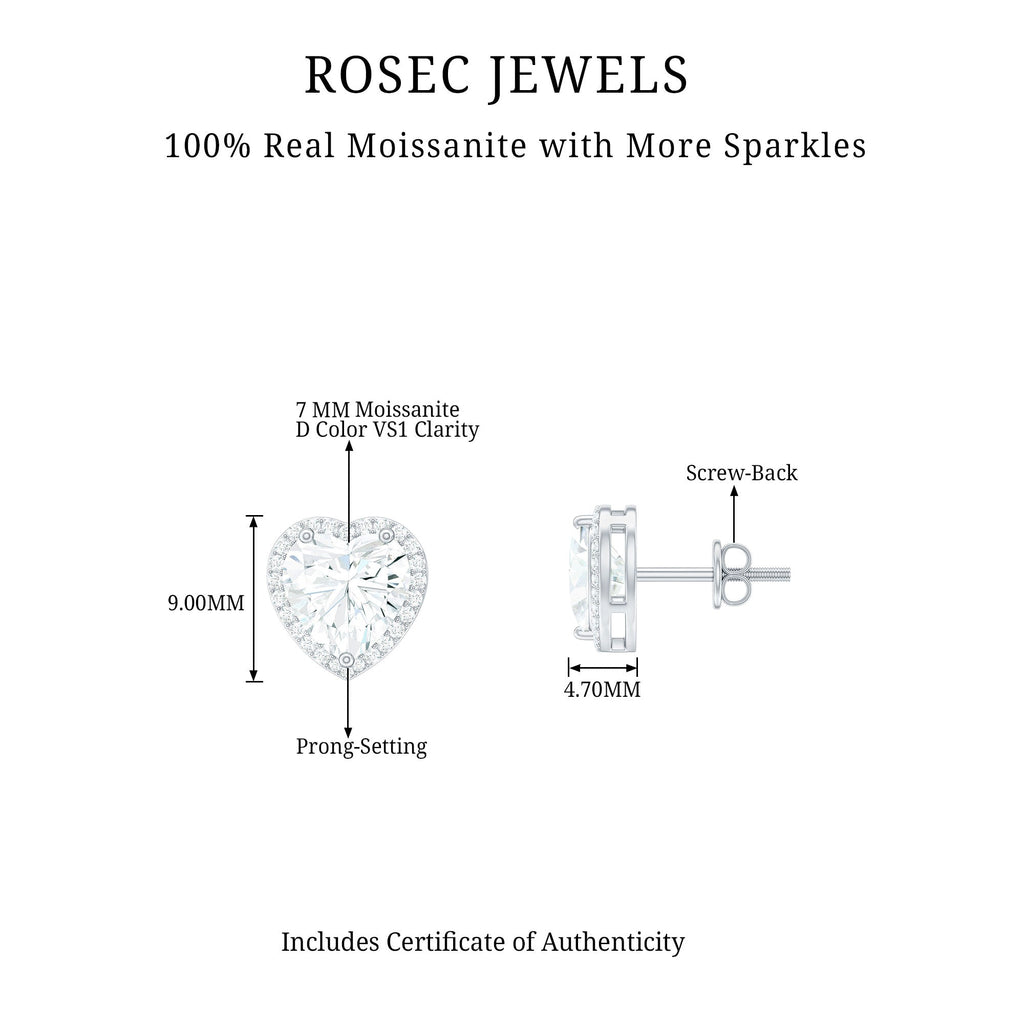 Certified 7 MM Heart Moissanite Halo Stud Earrings