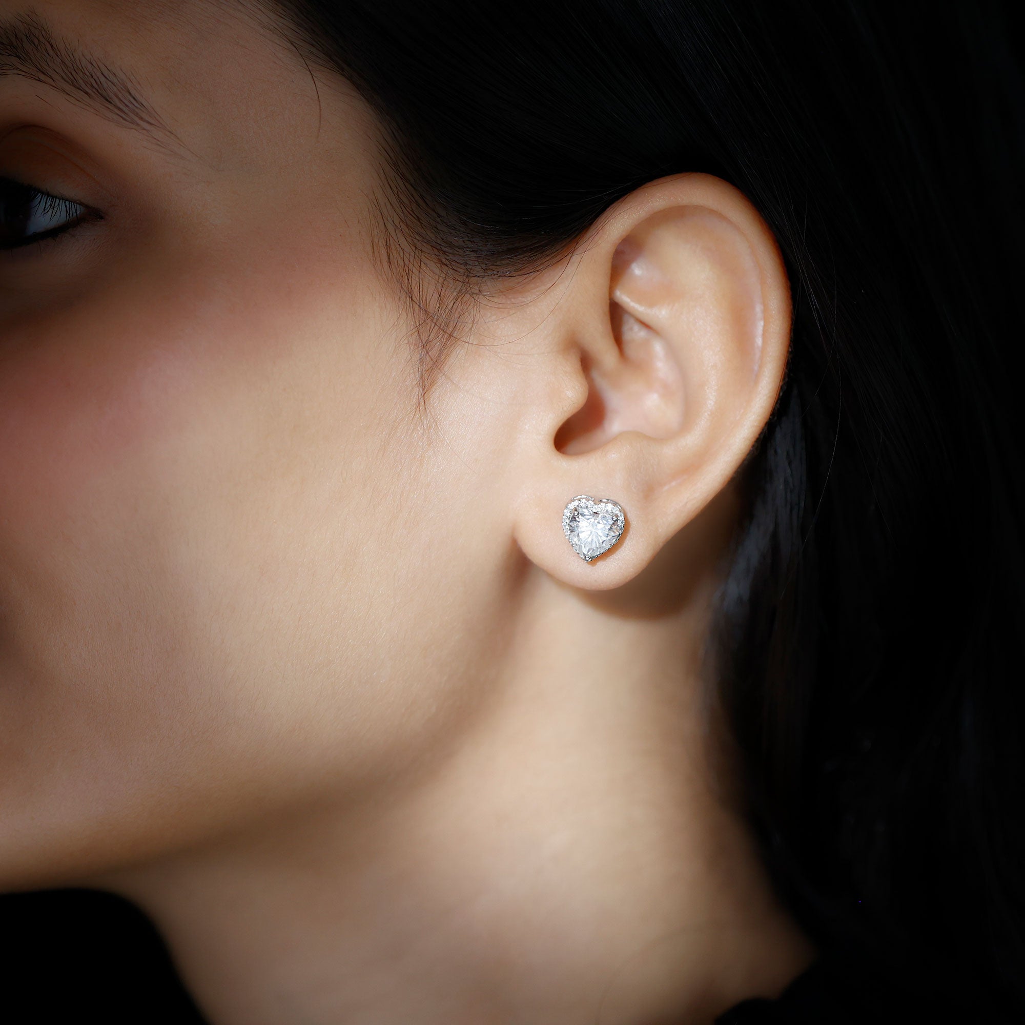 Certified 7 MM Heart Moissanite Halo Stud Earrings