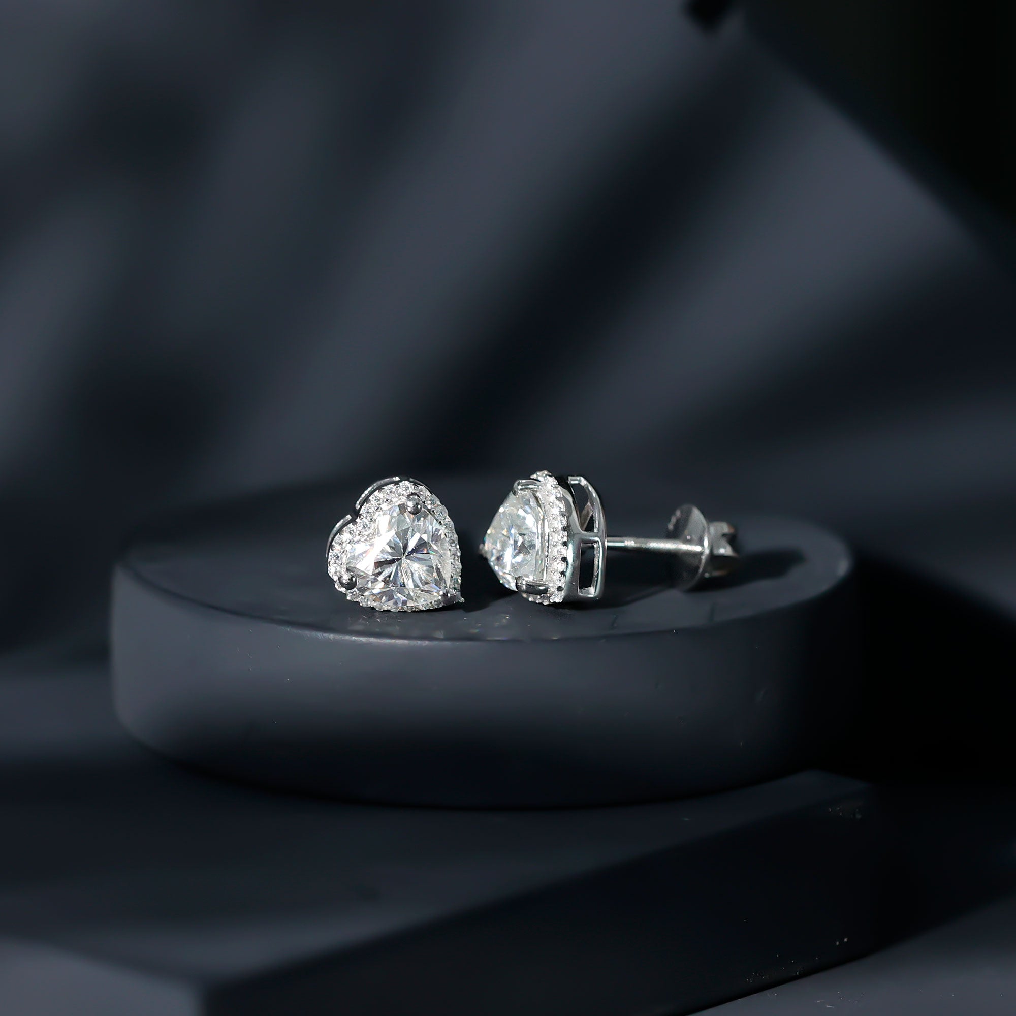 Certified 7 MM Heart Moissanite Halo Stud Earrings