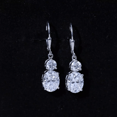 Certified Moissanite Hoop Drop Earrings in Silver