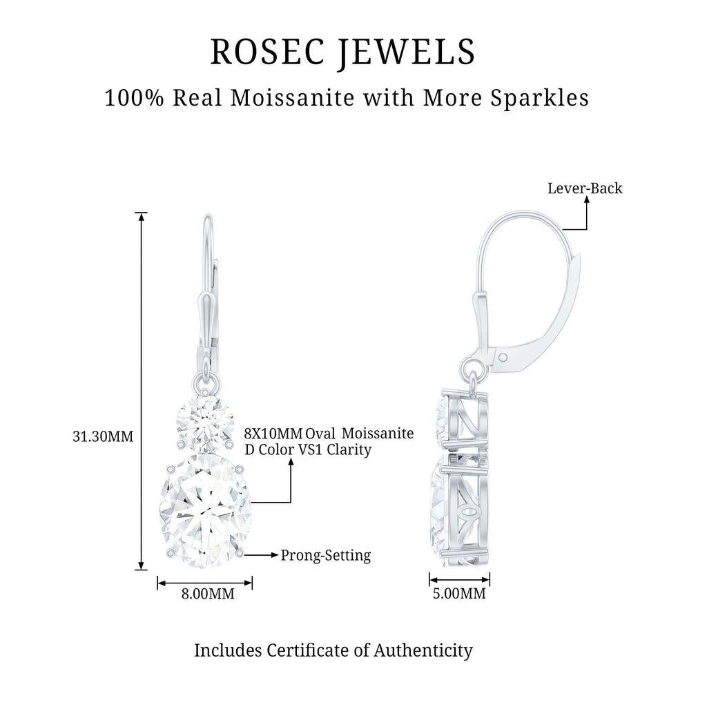 Certified Moissanite Hoop Drop Earrings in Silver