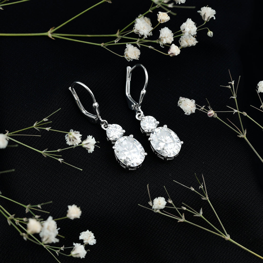 Certified Moissanite Hoop Drop Earrings in Silver