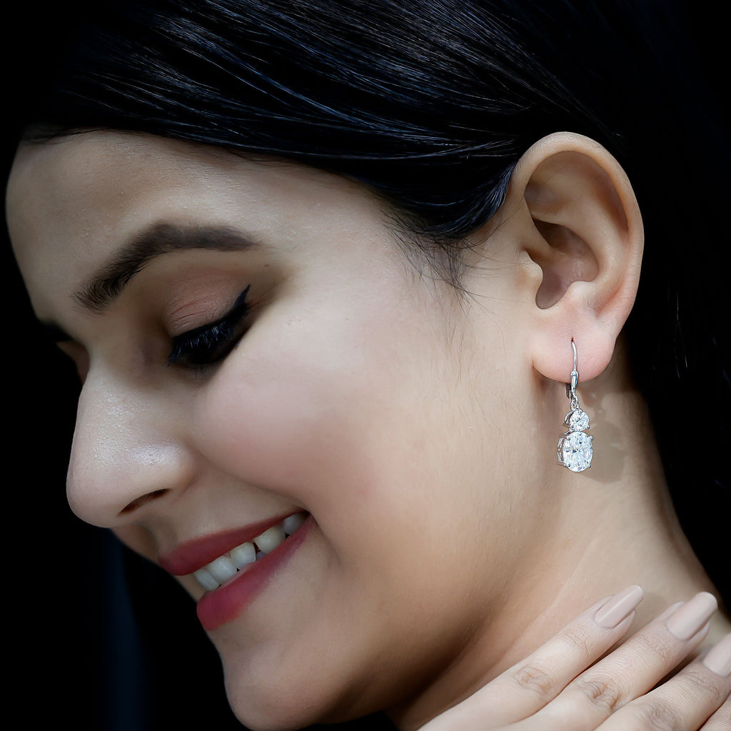 Certified Moissanite Hoop Drop Earrings in Silver