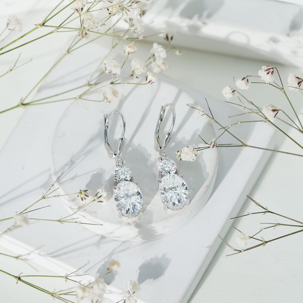 Certified Moissanite Hoop Drop Earrings in Silver