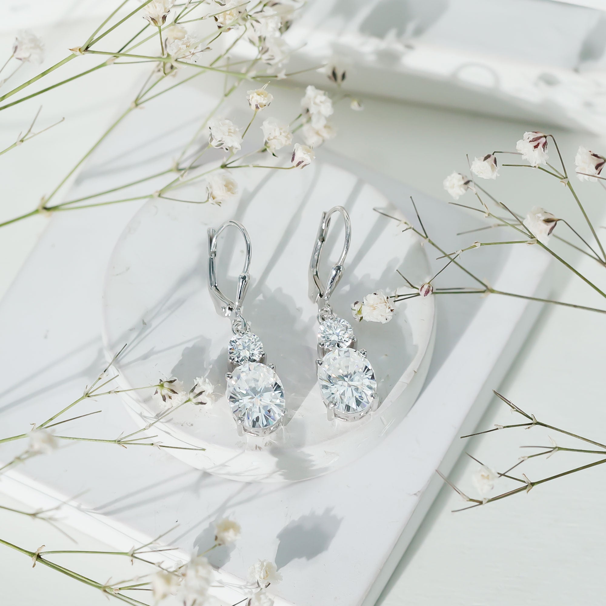 Certified Moissanite Hoop Drop Earrings in Silver