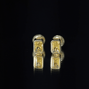 Bezel Set Lab Created Yellow Sapphire Emerald Cut Stud Earrings