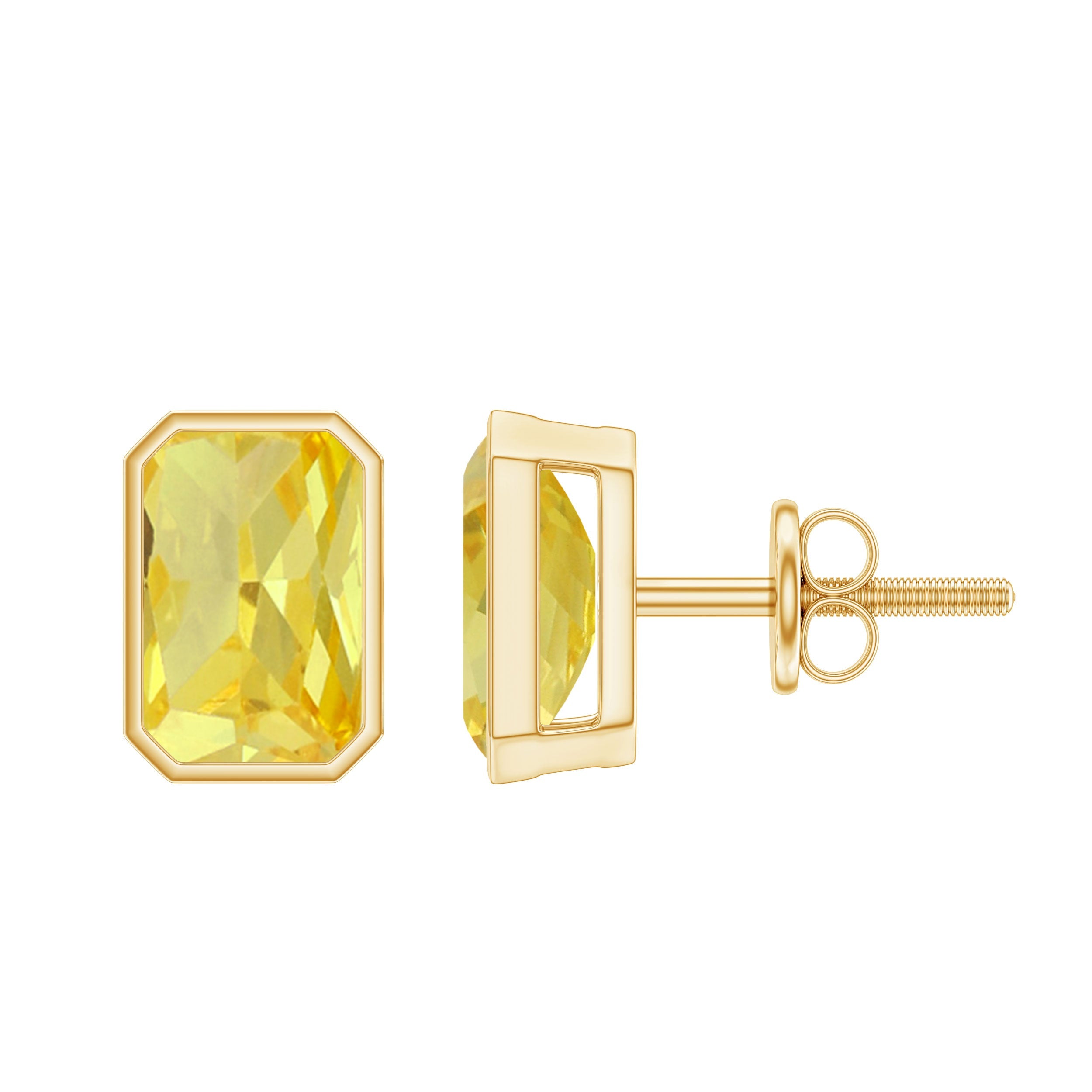 Bezel Set Lab Created Yellow Sapphire Emerald Cut Stud Earrings