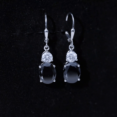 Lab Grown Black Diamond Drop Earrings in Silver