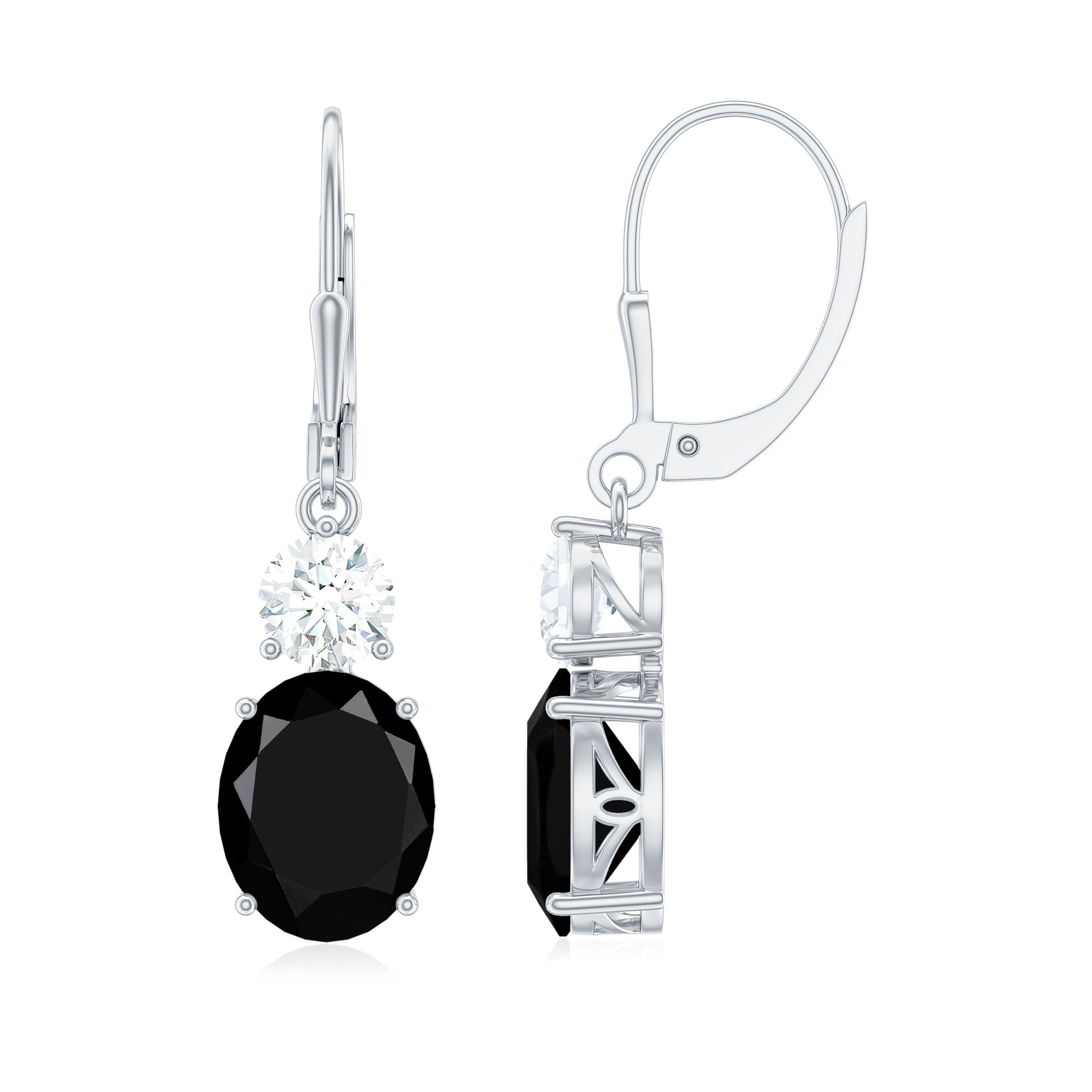 Lab Grown Black Diamond Drop Earrings in Silver