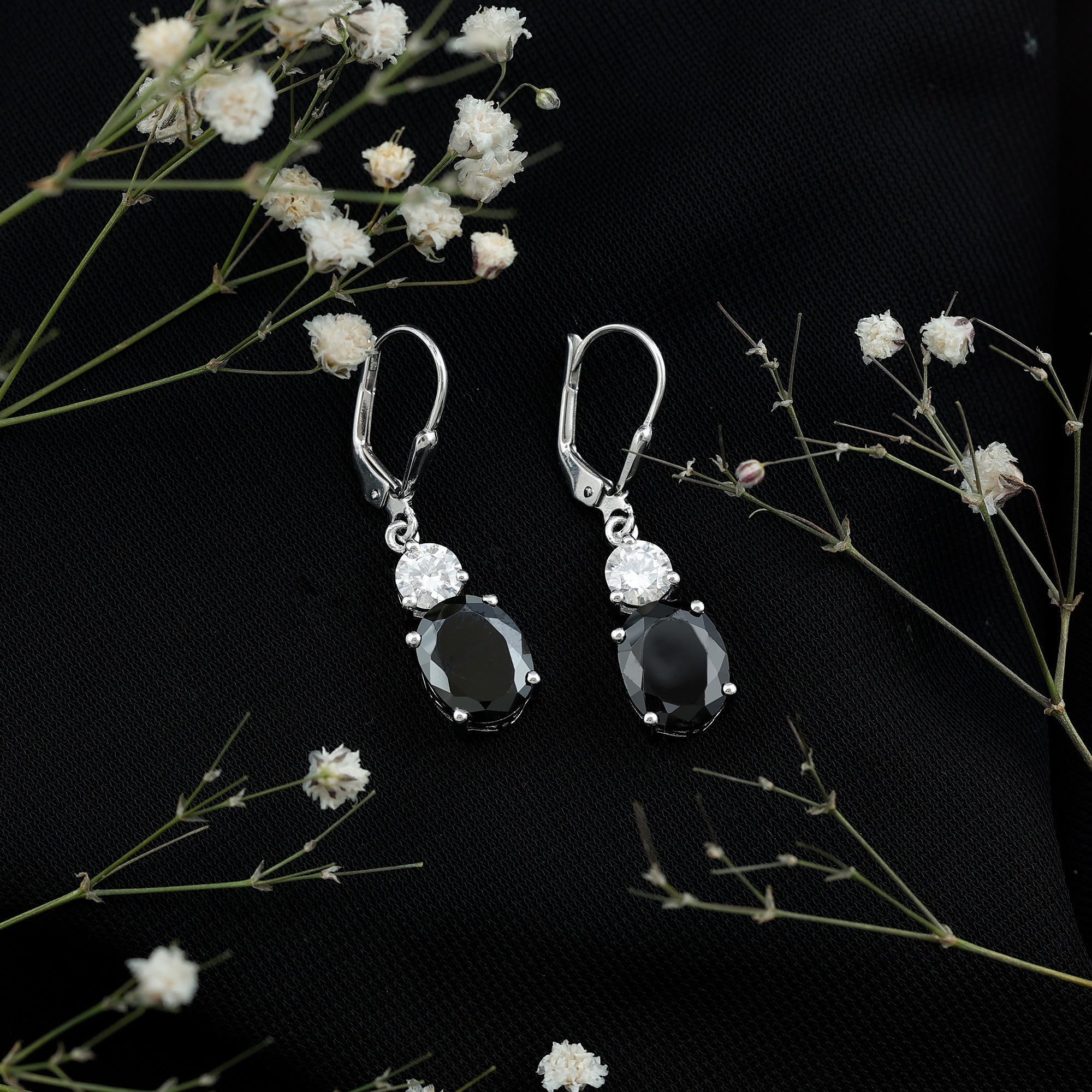 Lab Grown Black Diamond Drop Earrings in Silver