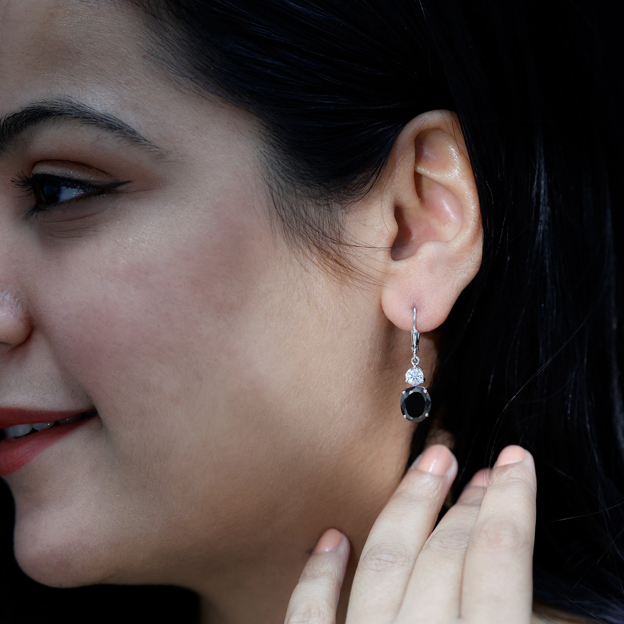 Lab Grown Black Diamond Drop Earrings in Silver