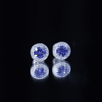 Natural Tanzanite and Diamond Stud Earrings with Screw Back
