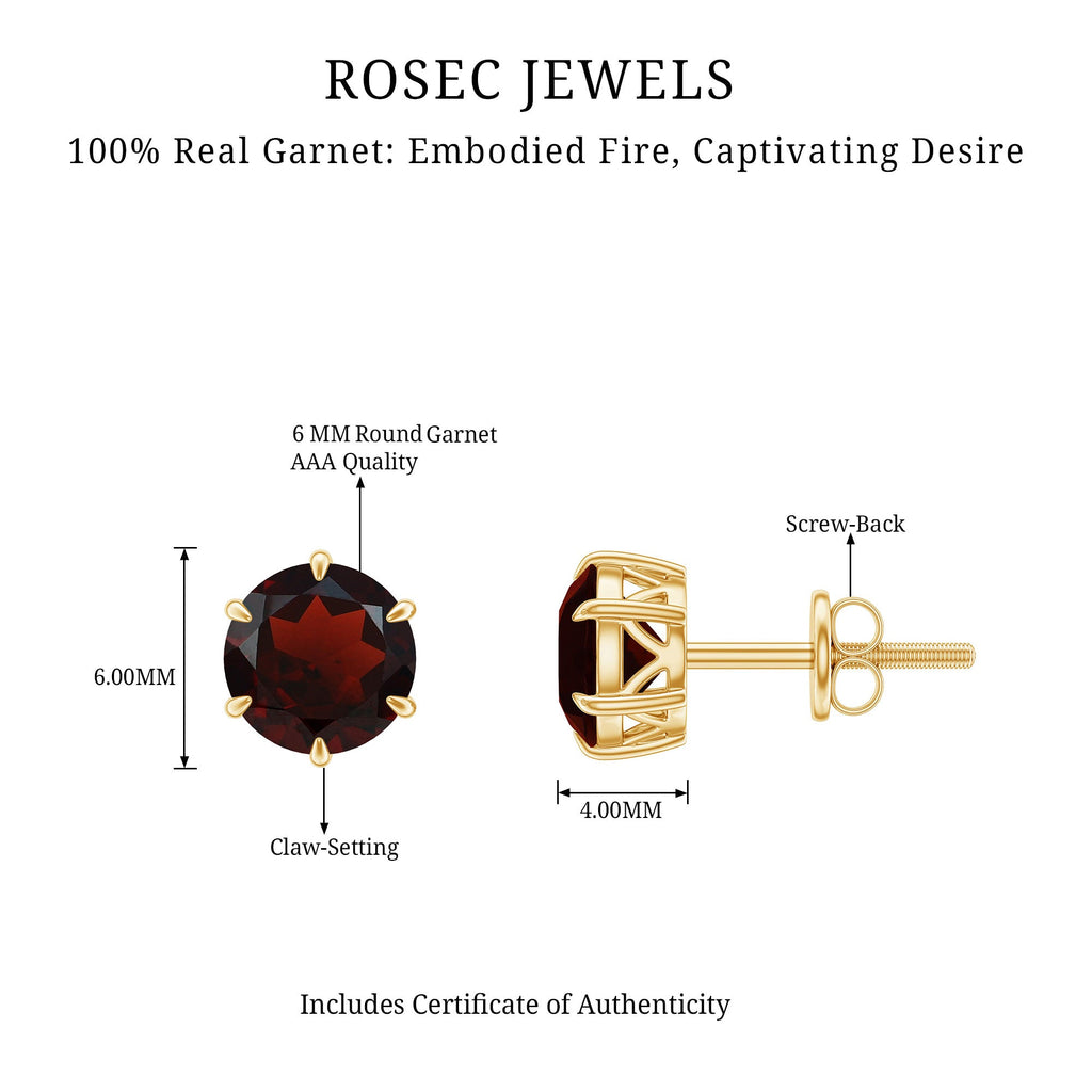 Claw Set 2 CT Garnet Solitaire Stud Earrings