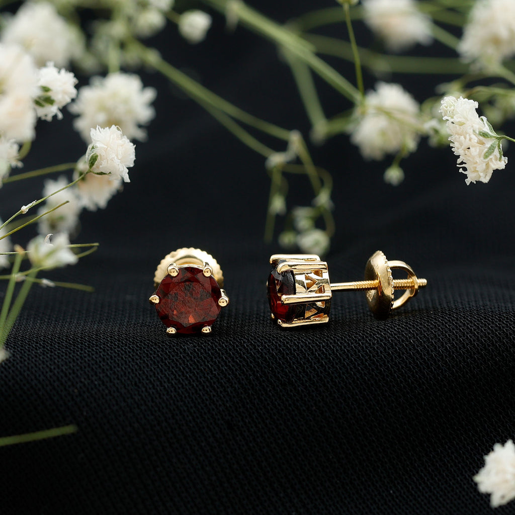 Claw Set 2 CT Garnet Solitaire Stud Earrings
