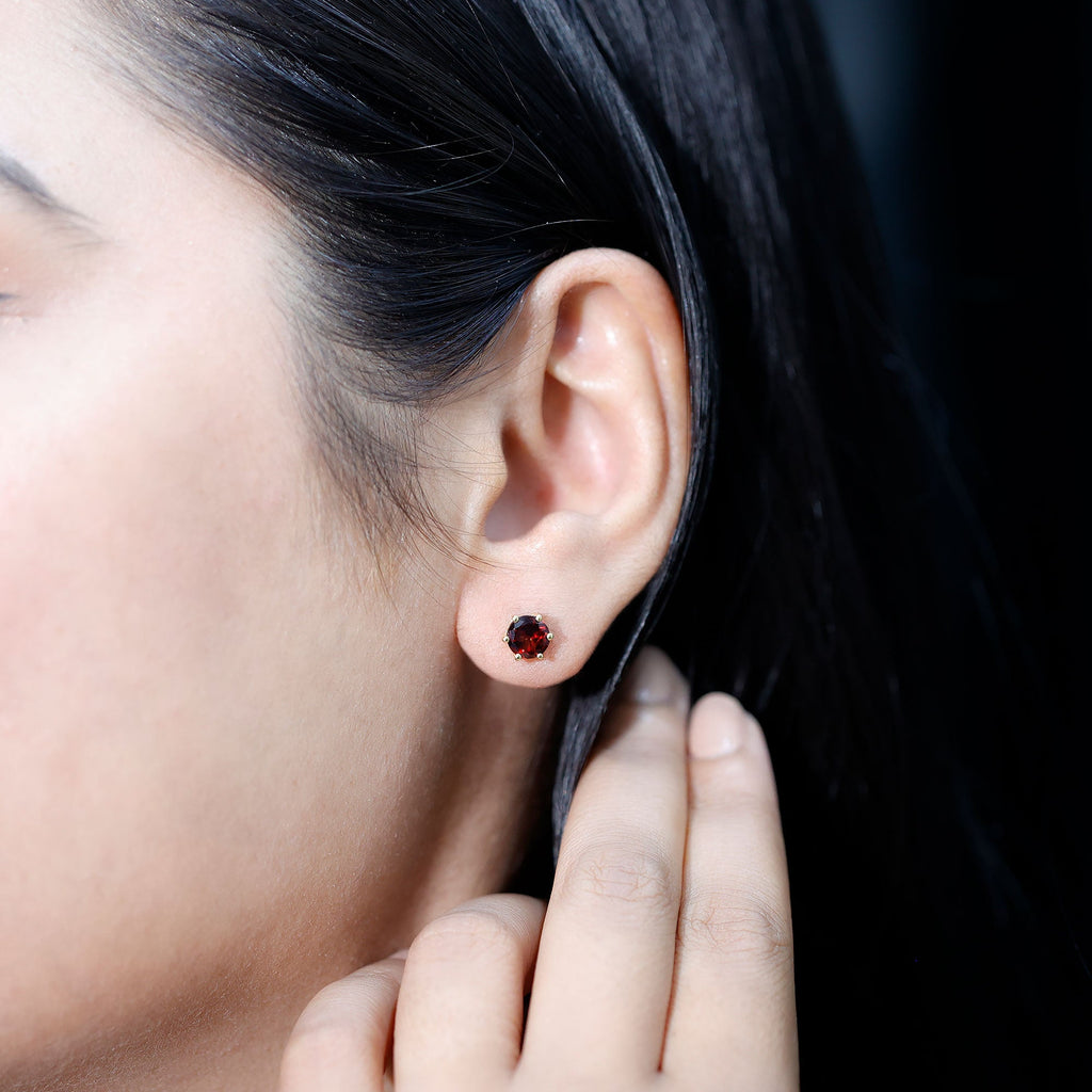 Claw Set 2 CT Garnet Solitaire Stud Earrings