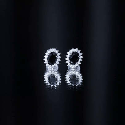 Lab Grown Black Diamond and Moissanite Stud Earrings With Screw Back