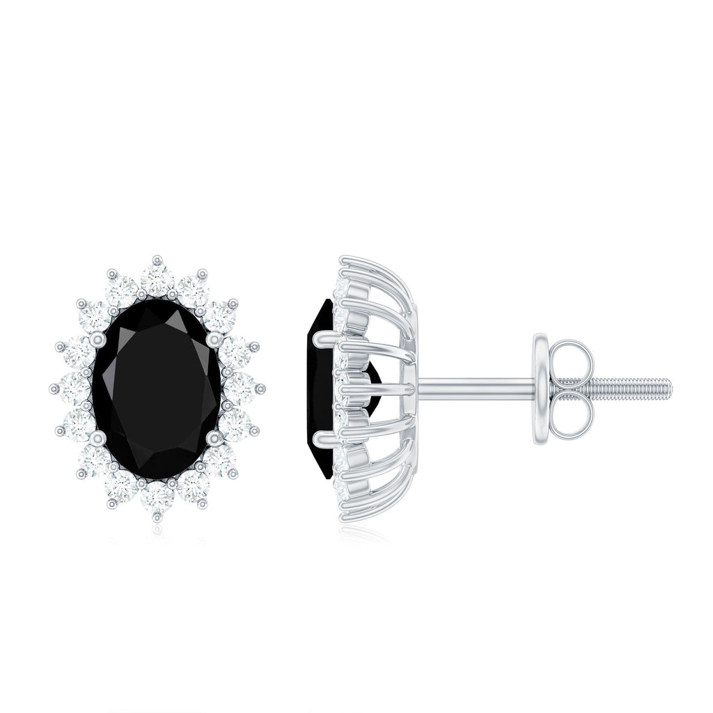 Lab Grown Black Diamond and Moissanite Stud Earrings With Screw Back