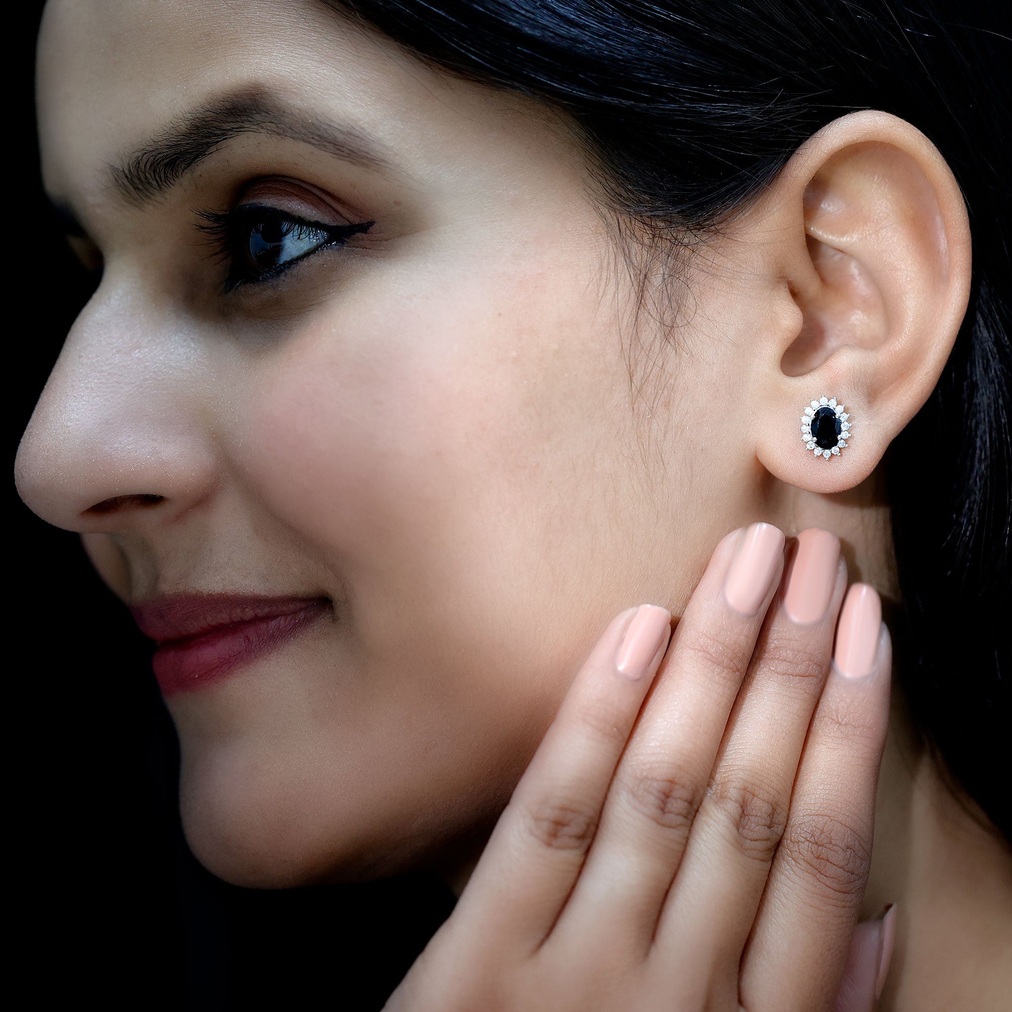 Lab Grown Black Diamond and Moissanite Stud Earrings With Screw Back