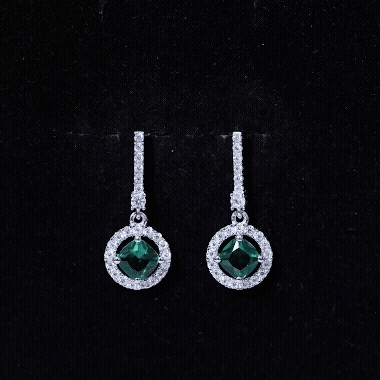 Lab Created 6 MM Emerald Moissanite Drop Dangle Earrings in Silver