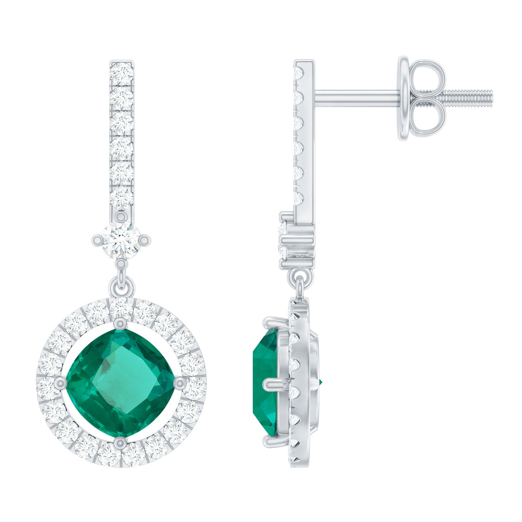 Lab Created 6 MM Emerald Moissanite Drop Dangle Earrings in Silver