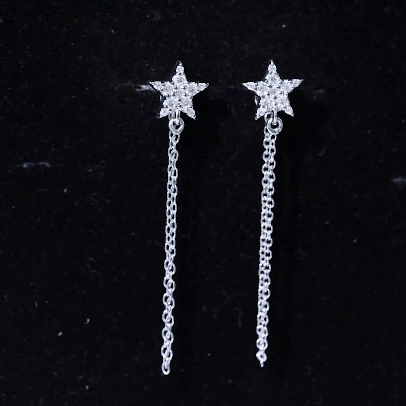 Certified Moissanite Star Chain Earrings with Screw Backs