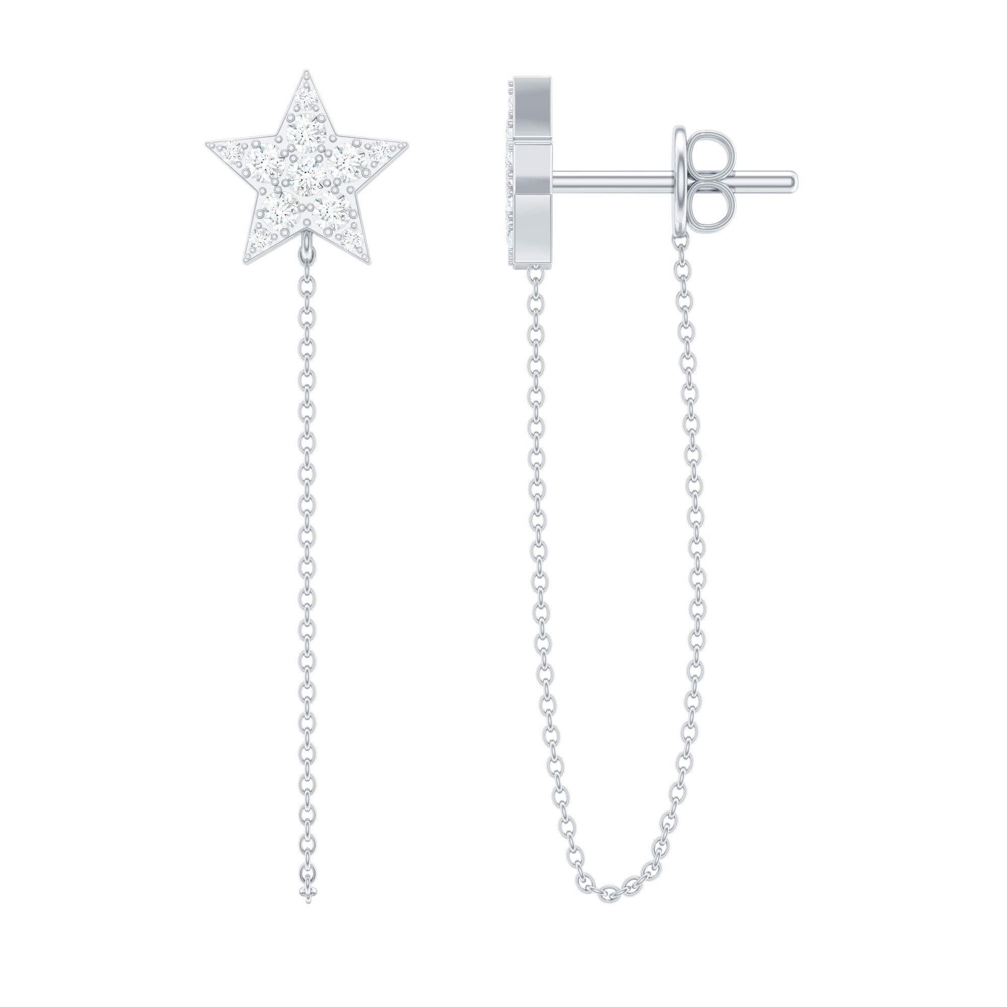 Certified Moissanite Star Chain Earrings with Screw Backs