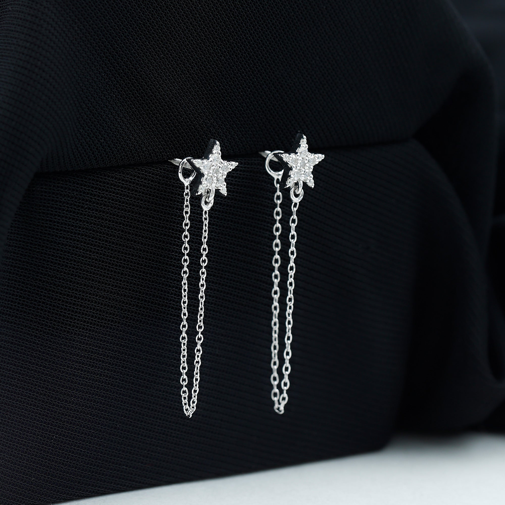 Certified Moissanite Star Chain Earrings with Screw Backs