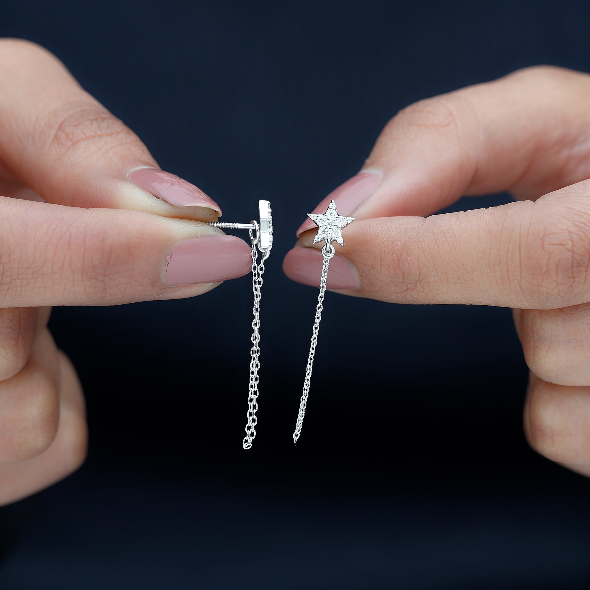 Certified Moissanite Star Chain Earrings with Screw Backs