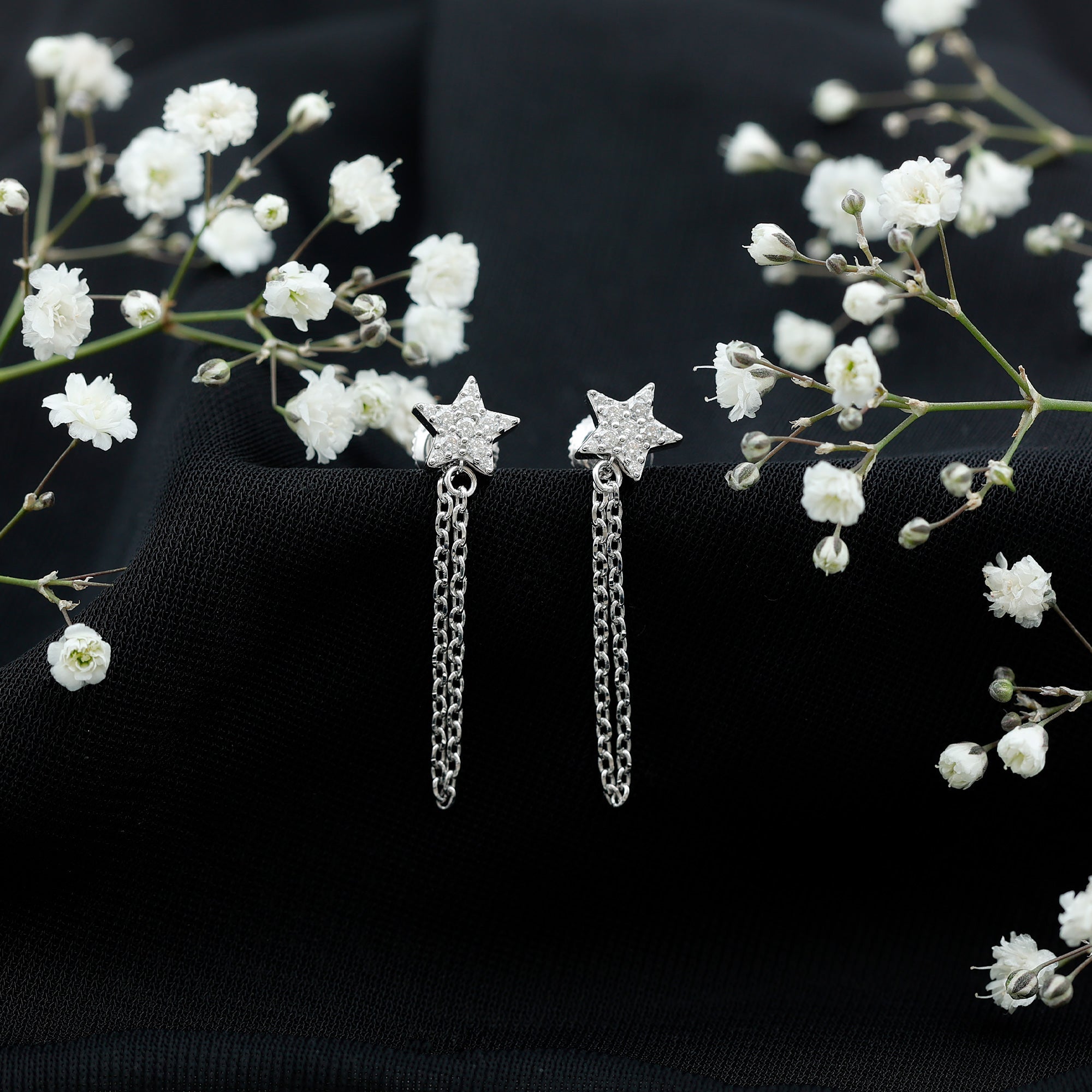 Certified Moissanite Star Chain Earrings with Screw Backs