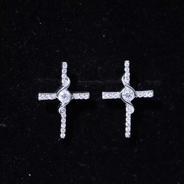 Certified Moissanite Cross Stud Earrings with Screw on Backs