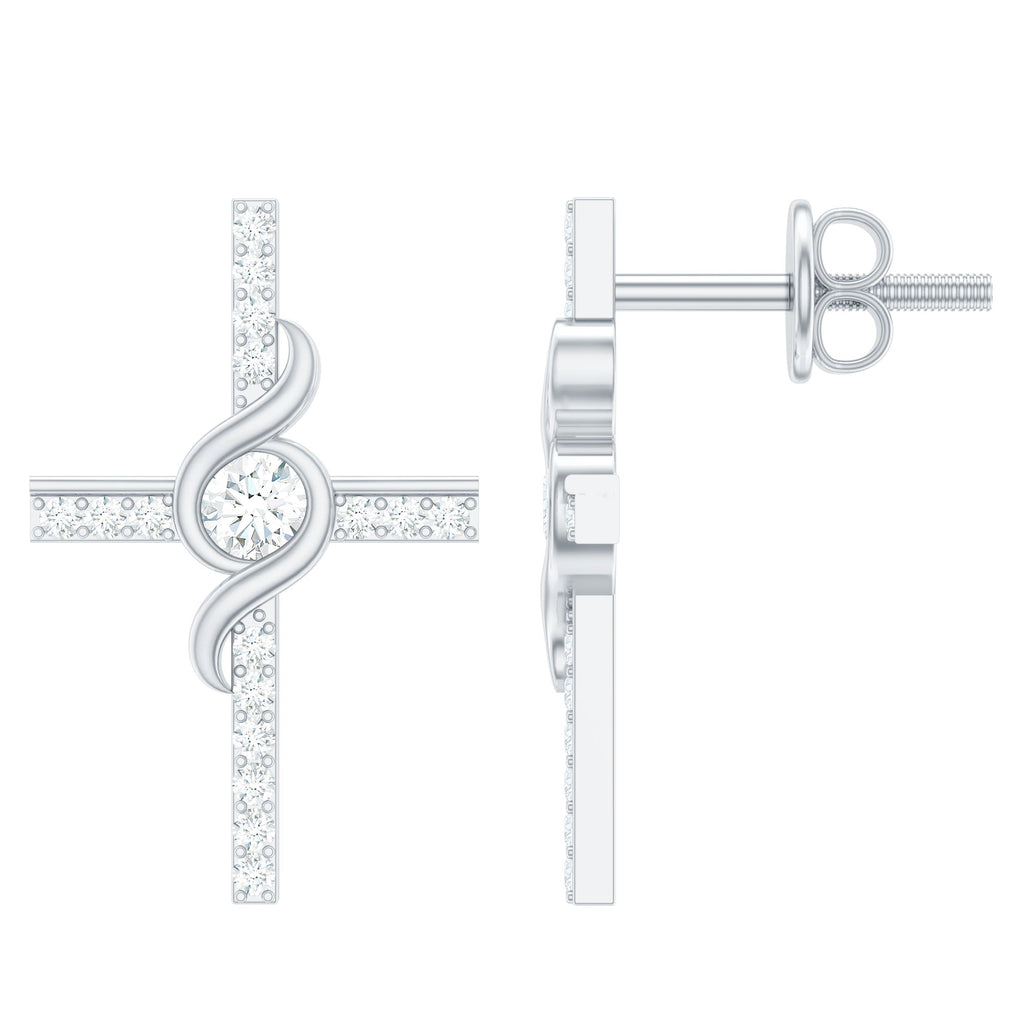 Certified Moissanite Cross Stud Earrings with Screw on Backs