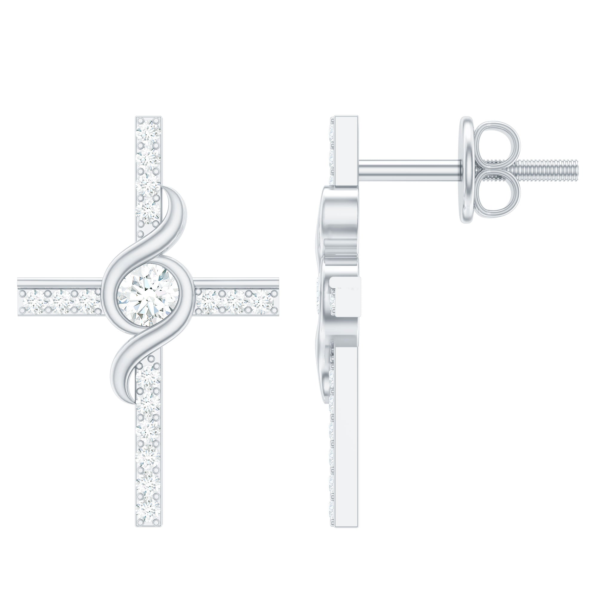 Certified Moissanite Cross Stud Earrings with Screw on Backs