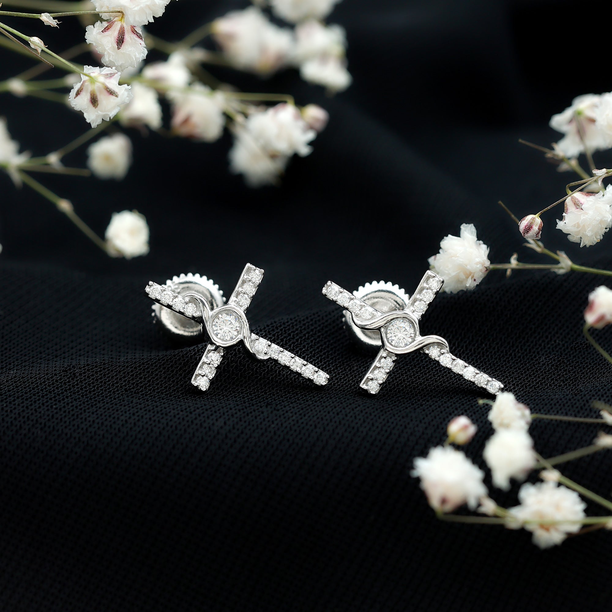 Certified Moissanite Cross Stud Earrings with Screw on Backs
