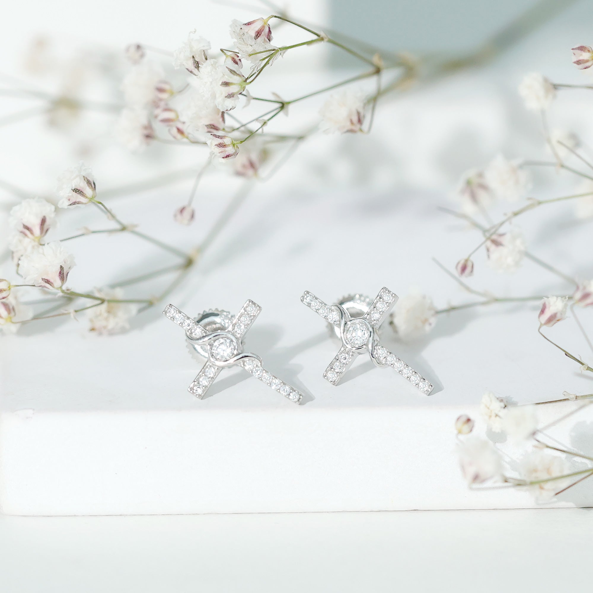 Certified Moissanite Cross Stud Earrings with Screw on Backs