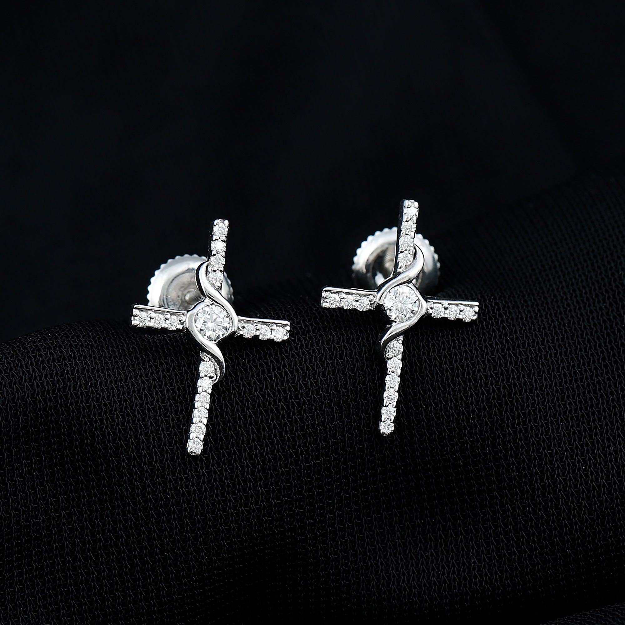 Certified Moissanite Cross Stud Earrings with Screw on Backs