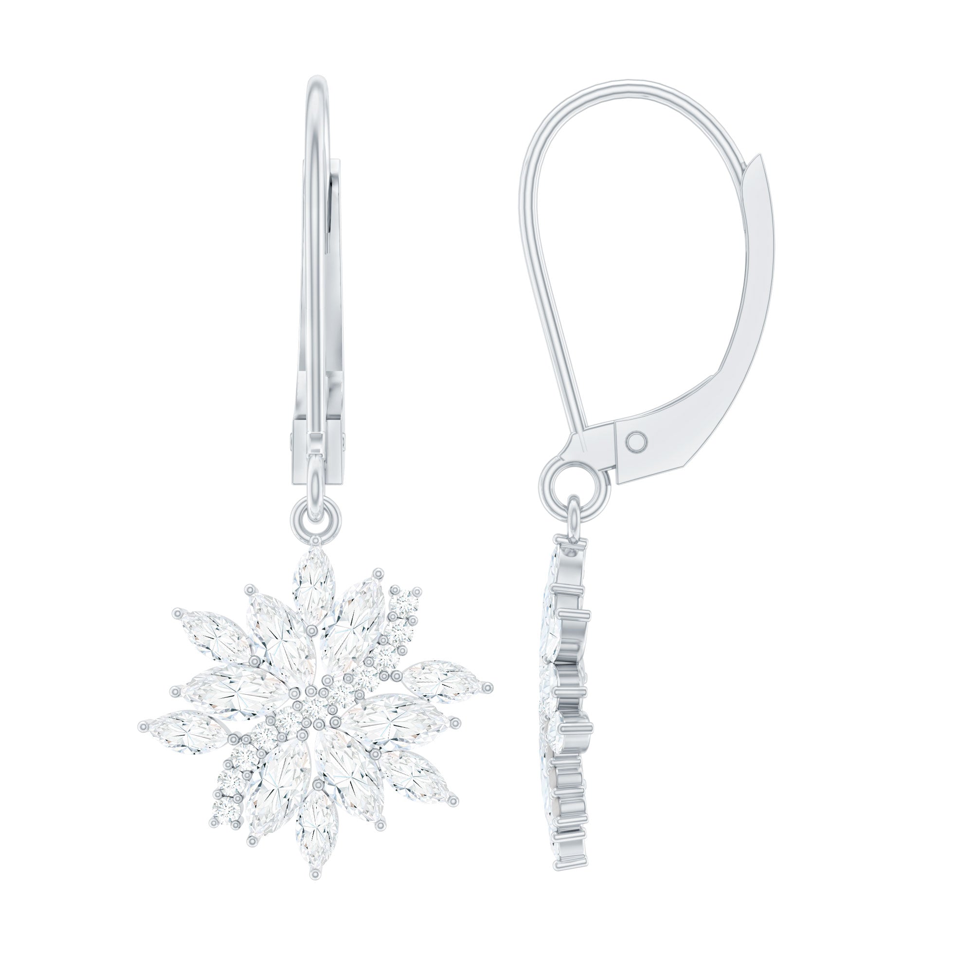 Certified Moissanite Flower Drop Earrings with Lever Back
