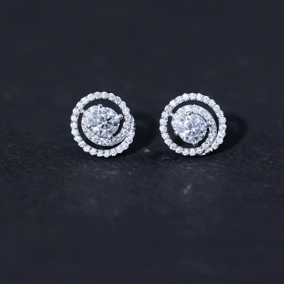 Round Moissanite Swirl Stud Earrings for Women