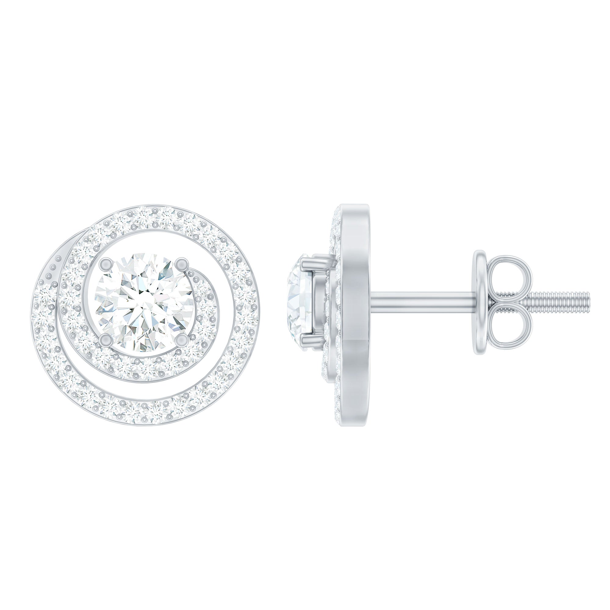 Round Moissanite Swirl Stud Earrings for Women