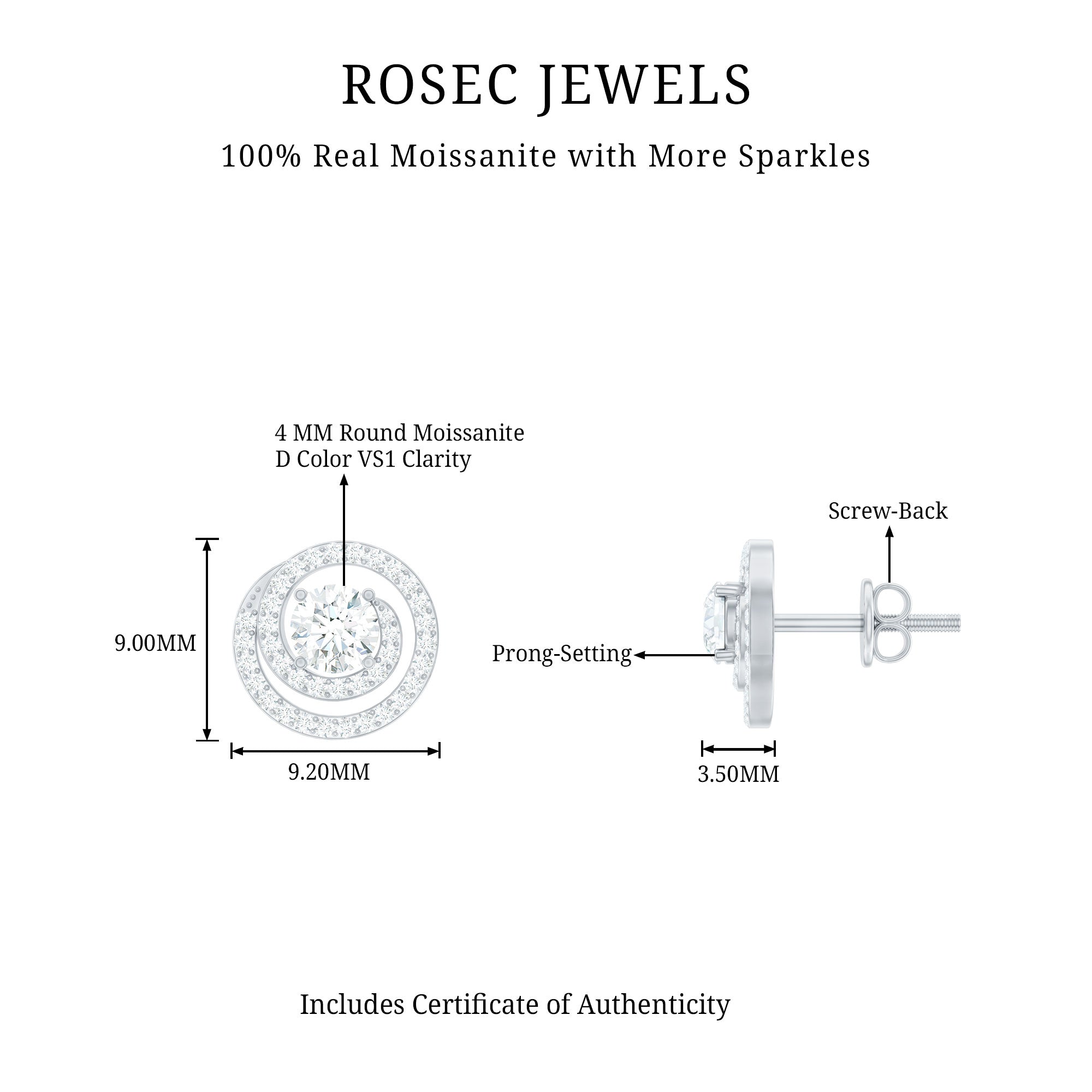 Round Moissanite Swirl Stud Earrings for Women