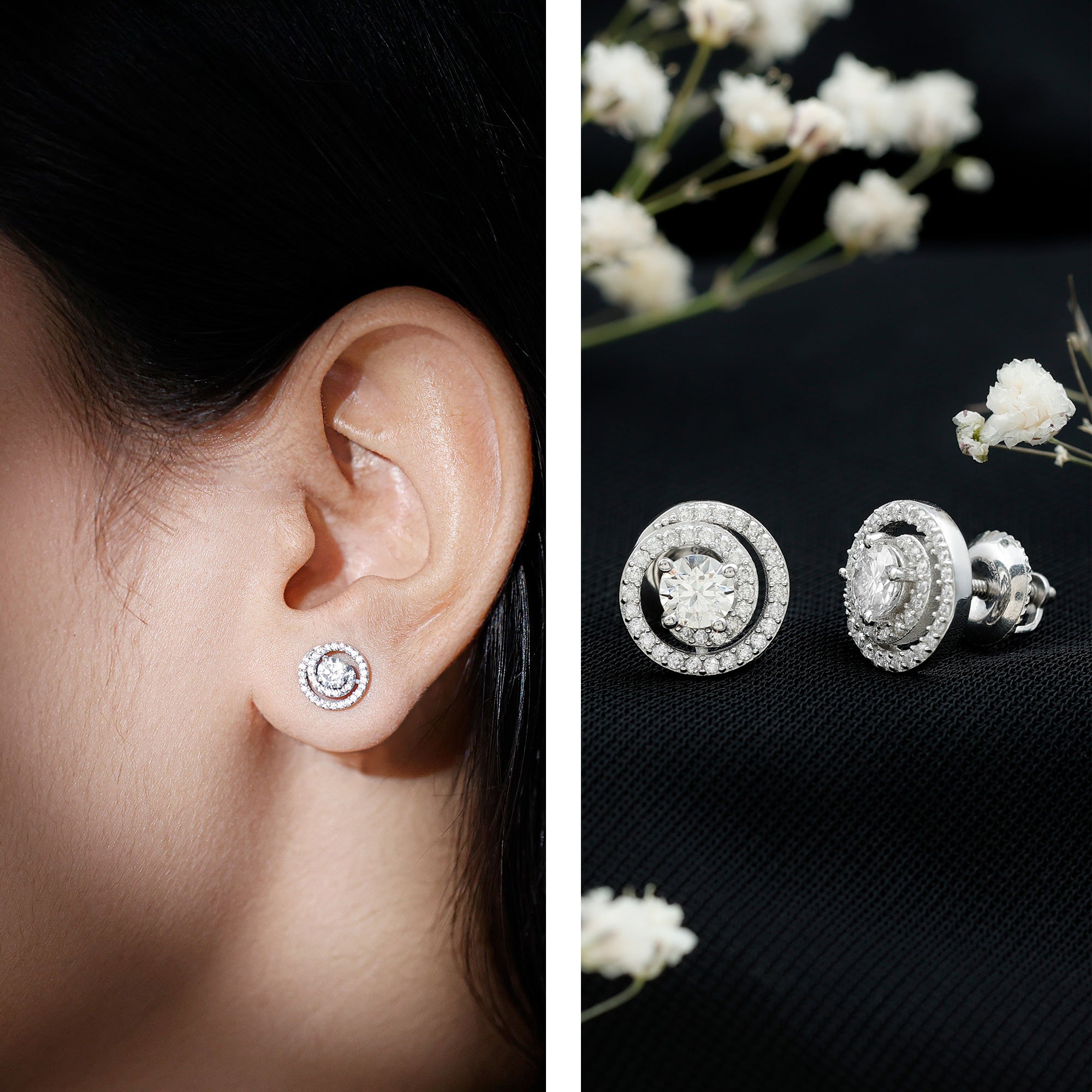 Round Moissanite Swirl Stud Earrings for Women