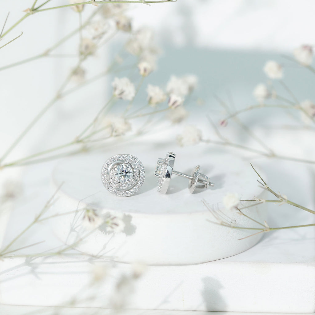 Round Moissanite Swirl Stud Earrings for Women