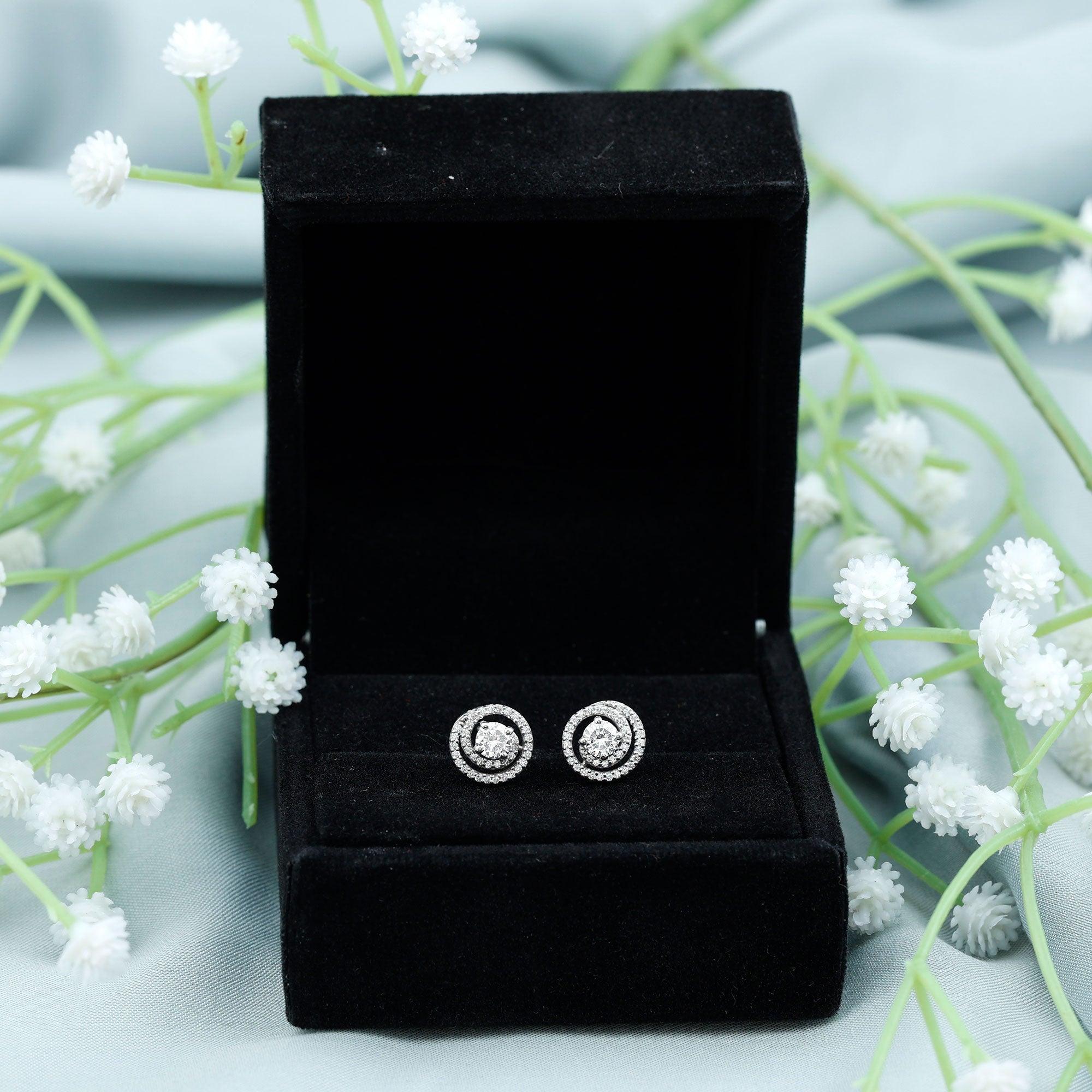 Round Moissanite Swirl Stud Earrings for Women