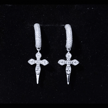 Vintage Inspired Moissanite Cross Dangle Earrings