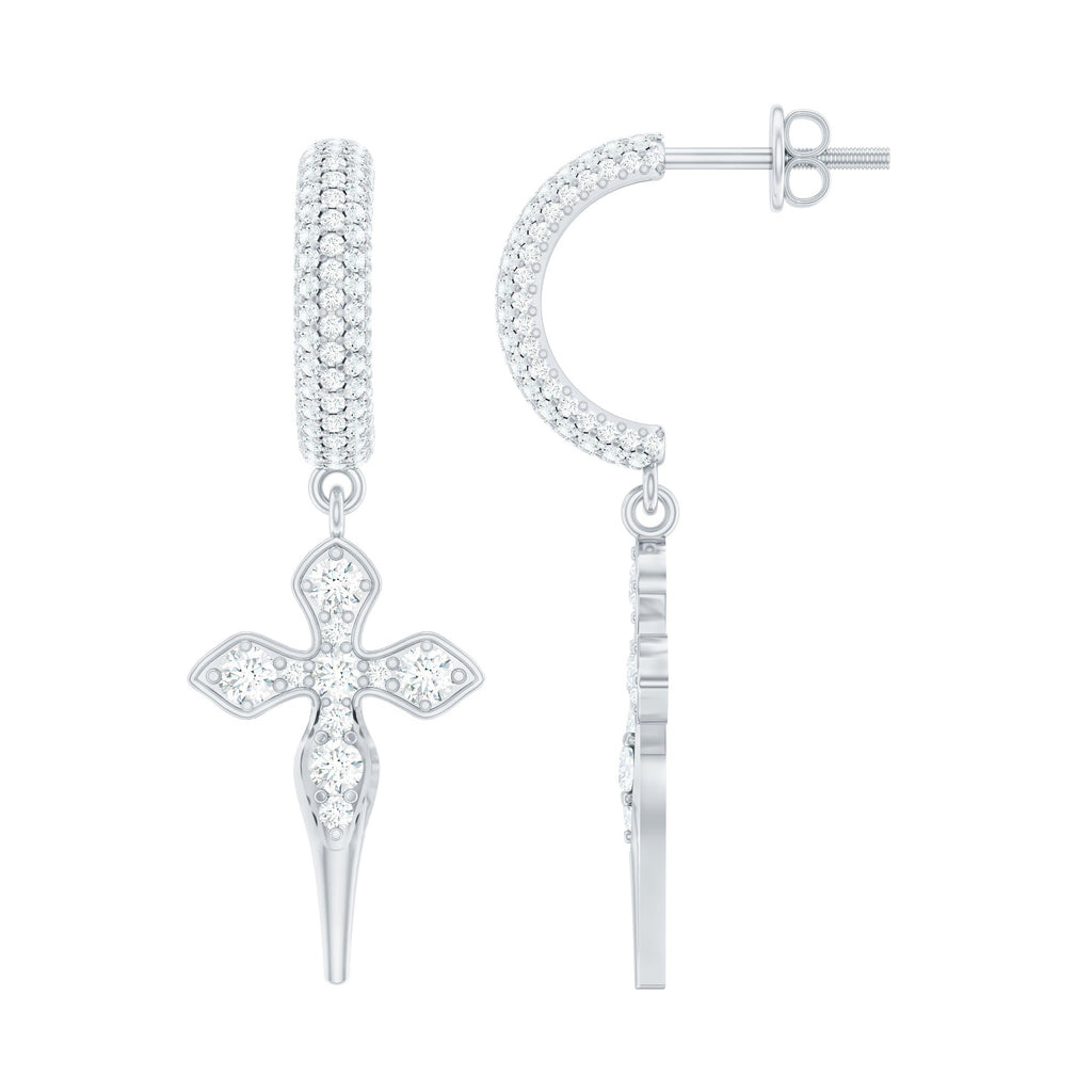 Vintage Inspired Moissanite Cross Dangle Earrings